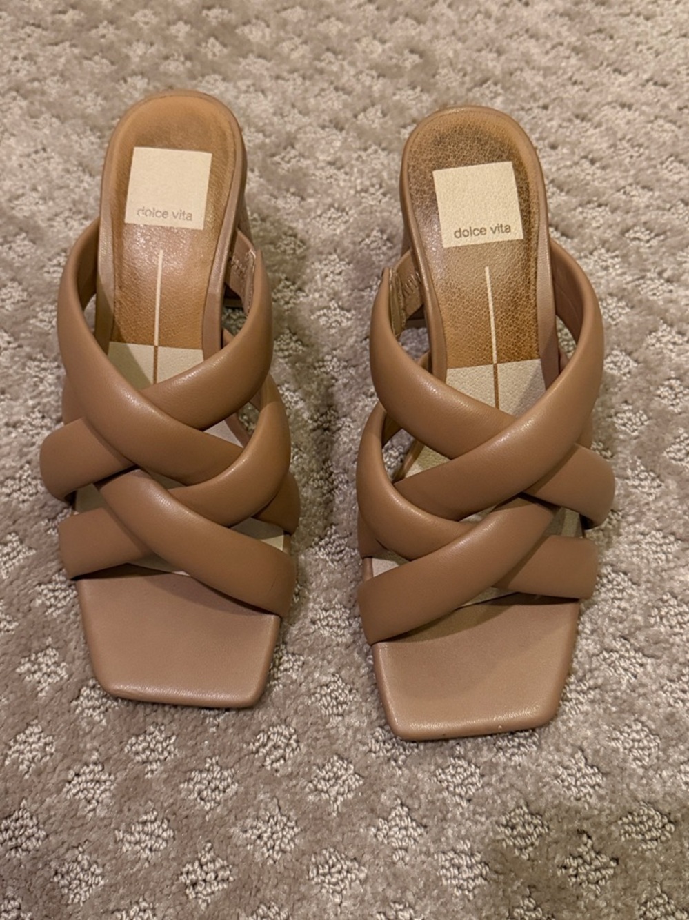 Dolce Vita Nude Padded Crisscross Block Heel Mule Sandals Size 6.5